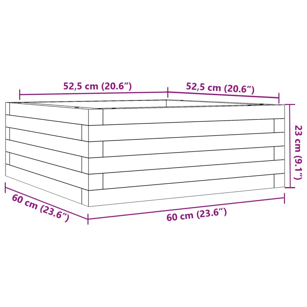 Odlingslåda 60x60x23 cm massivt furuträ