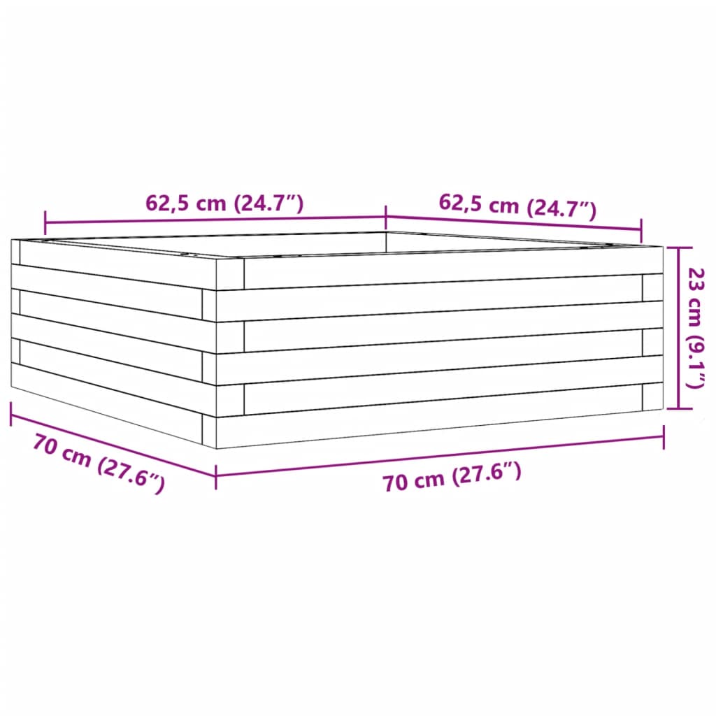 Odlingslåda 70x70x23 cm massivt furuträ