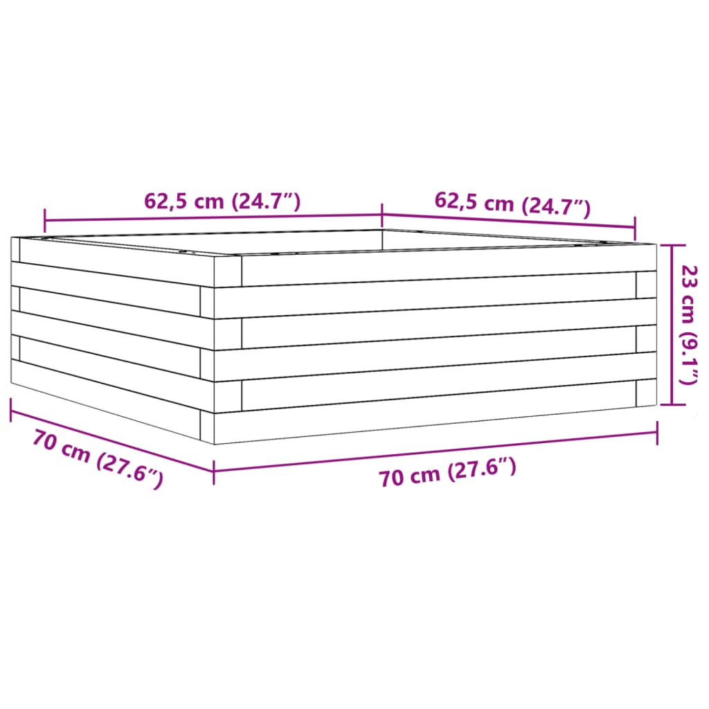 Odlingslåda vit 70x70x23 cm massiv furu