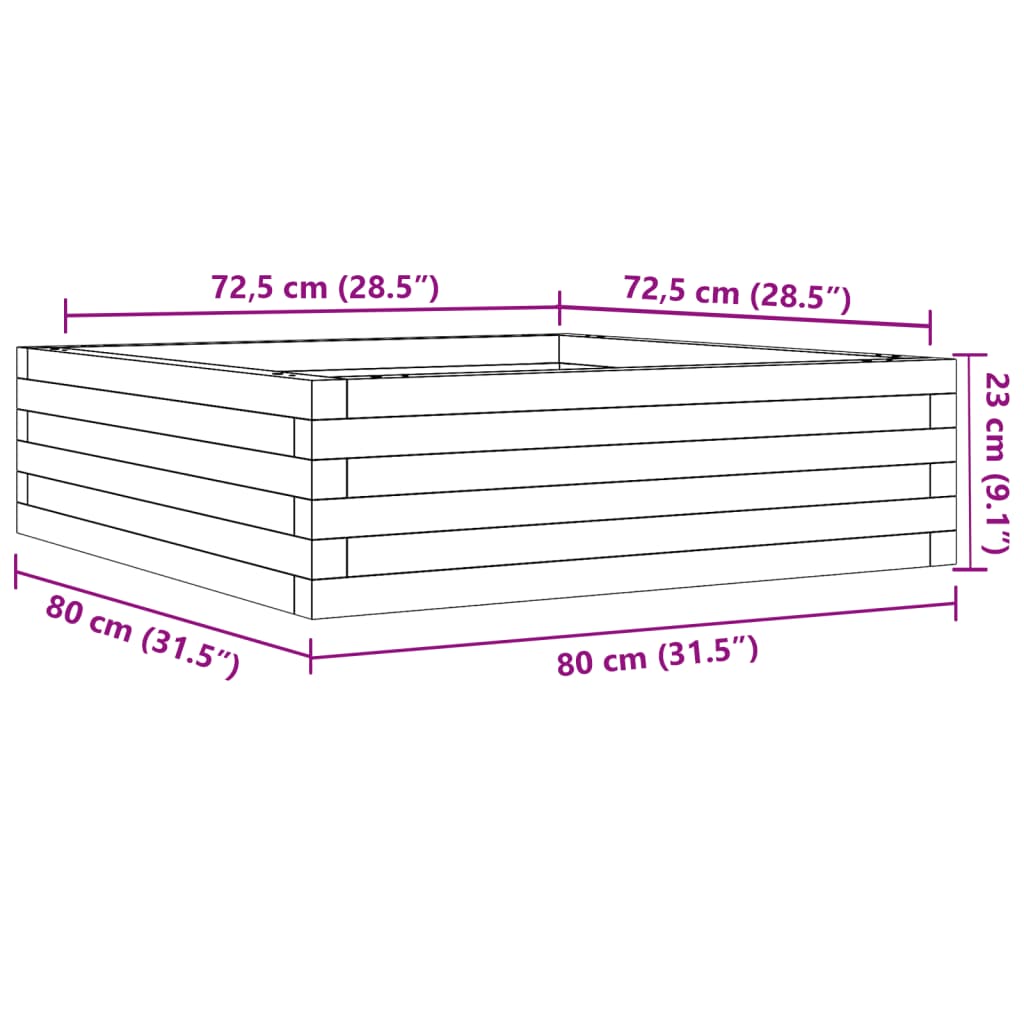 Odlingslåda 80x80x23 cm massiv furu