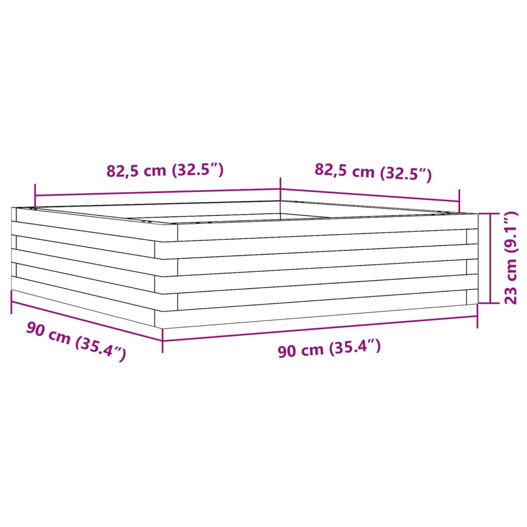 Odlingslåda 90x90x23 cm massiv furu