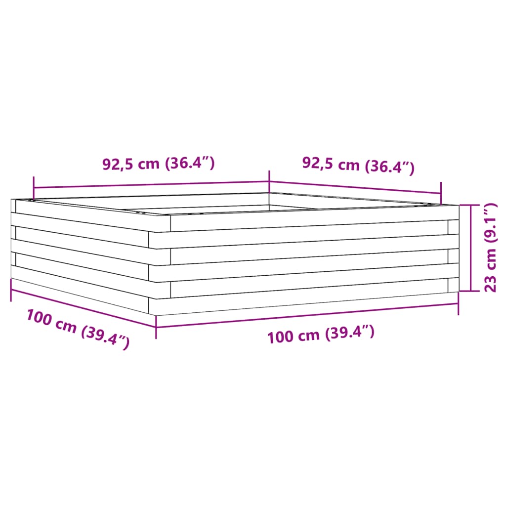 Odlingslåda vit 100x100x23 cm massiv furu