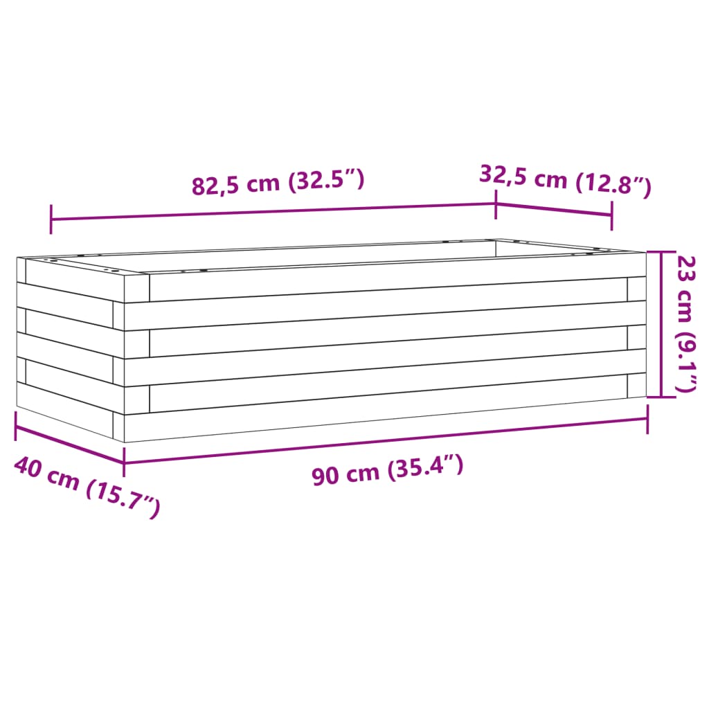 Odlingslåda 90x40x23 cm massivt furuträ