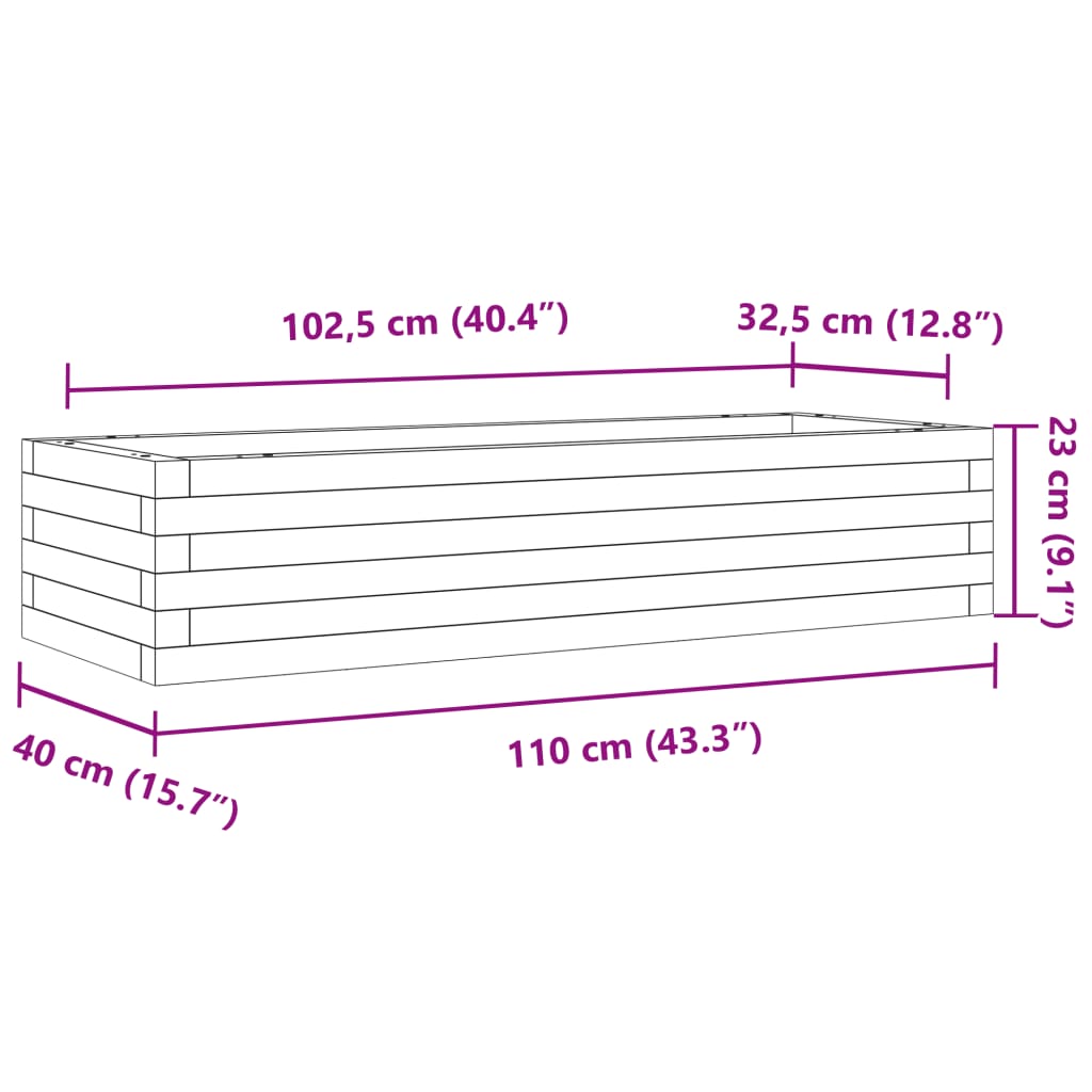 Odlingslåda 110x40x23 cm massivt furuträ