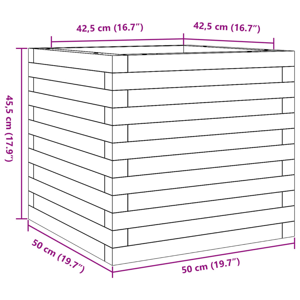 Odlingslåda 50x50x45,5 cm massivt furuträ