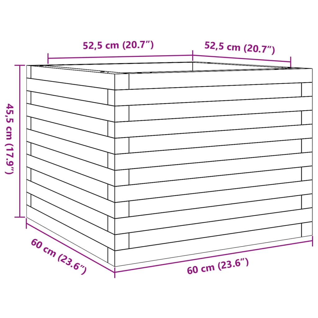 Odlingslåda 60x60x45,5 cm massivt furuträ