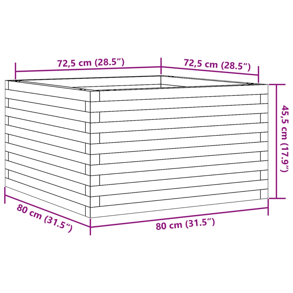 Odlingslåda 80x80x45,5 cm massivt furuträ