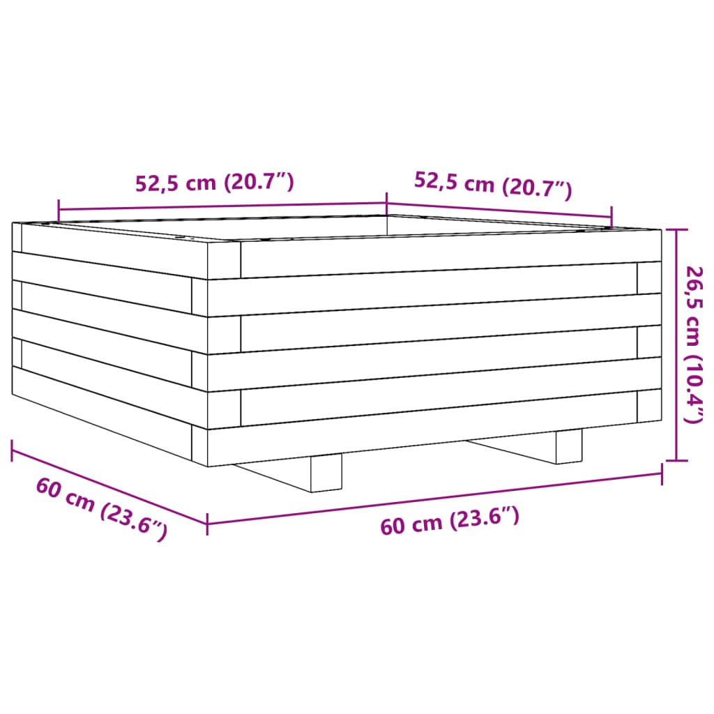 Odlingslåda 60x60x26,5 cm massivt furuträ
