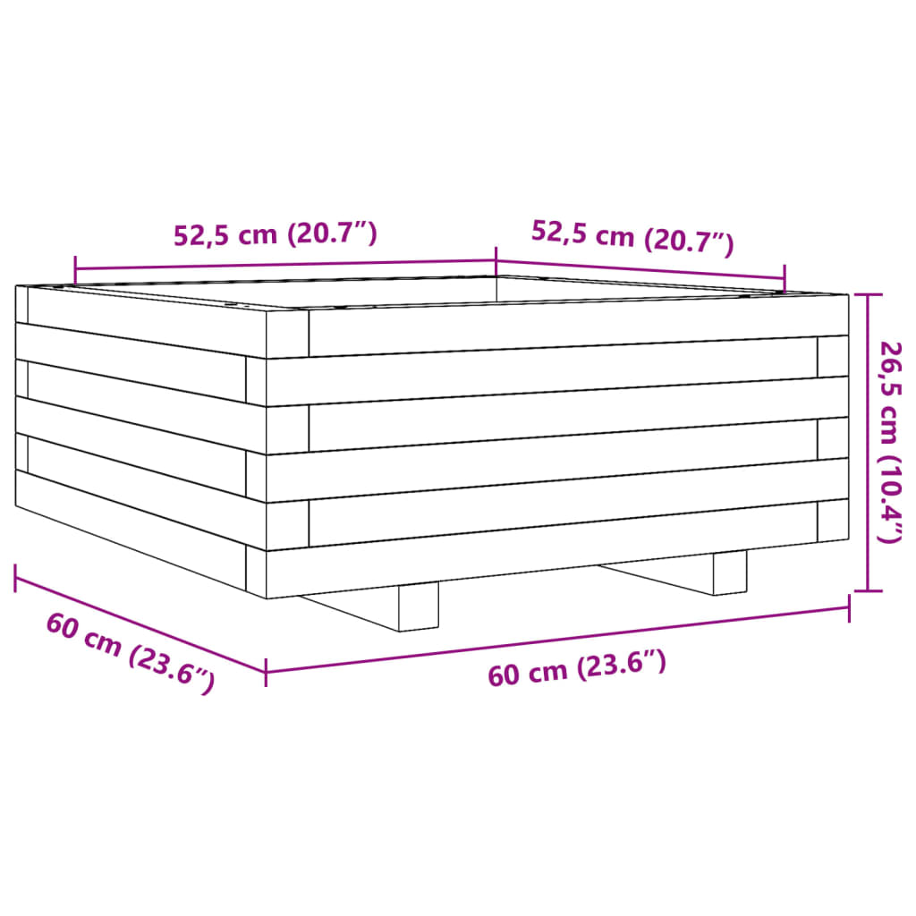 Odlingslåda vit 60x60x26,5 cm massiv furu