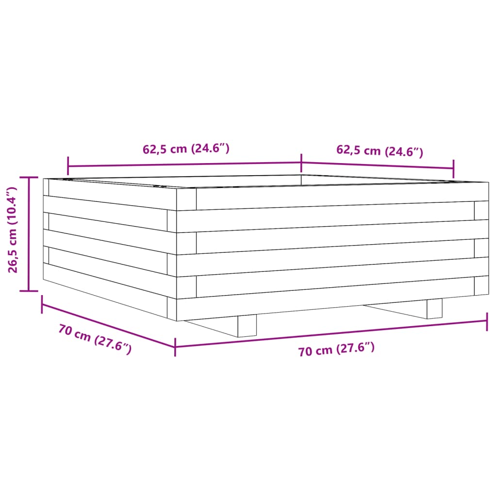 Odlingslåda 70x70x26,5 cm massivt furuträ