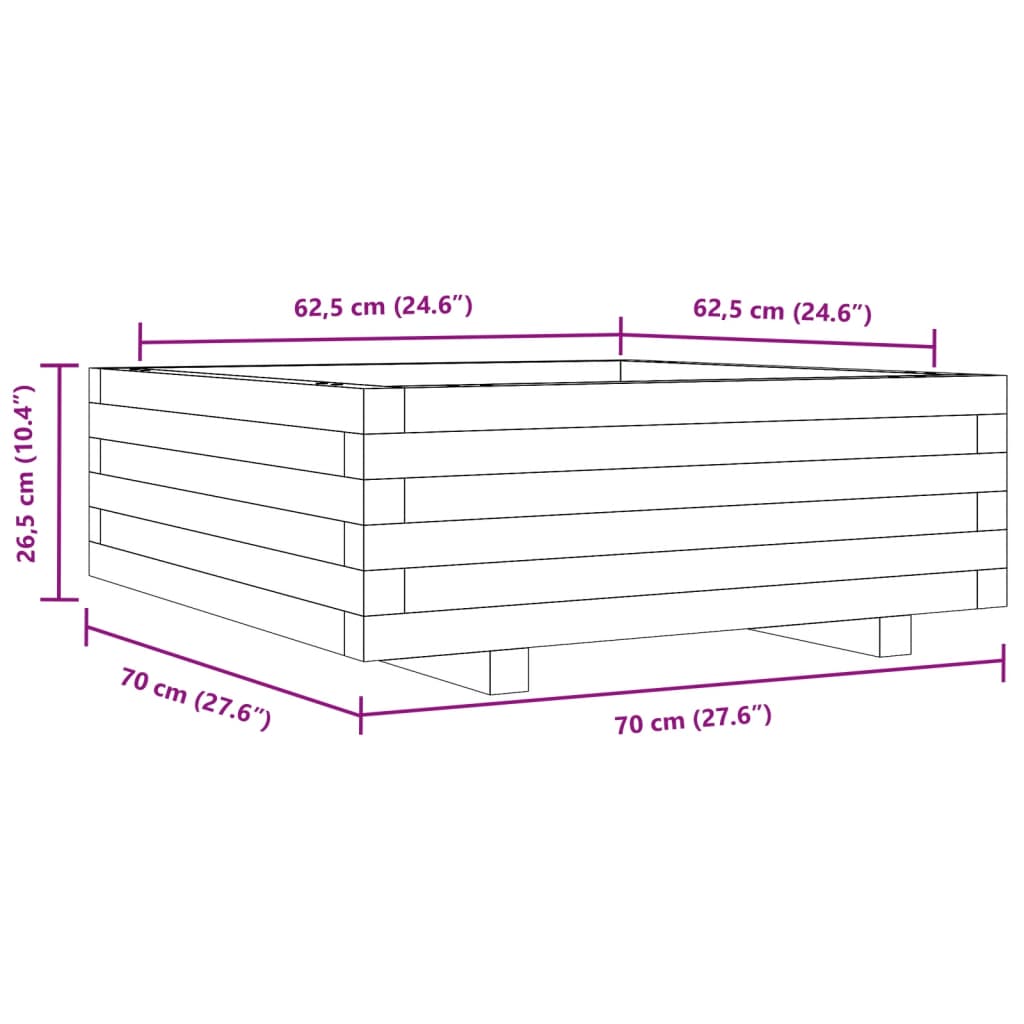 Odlingslåda vaxbrun 70x70x26,5 cm massiv furu