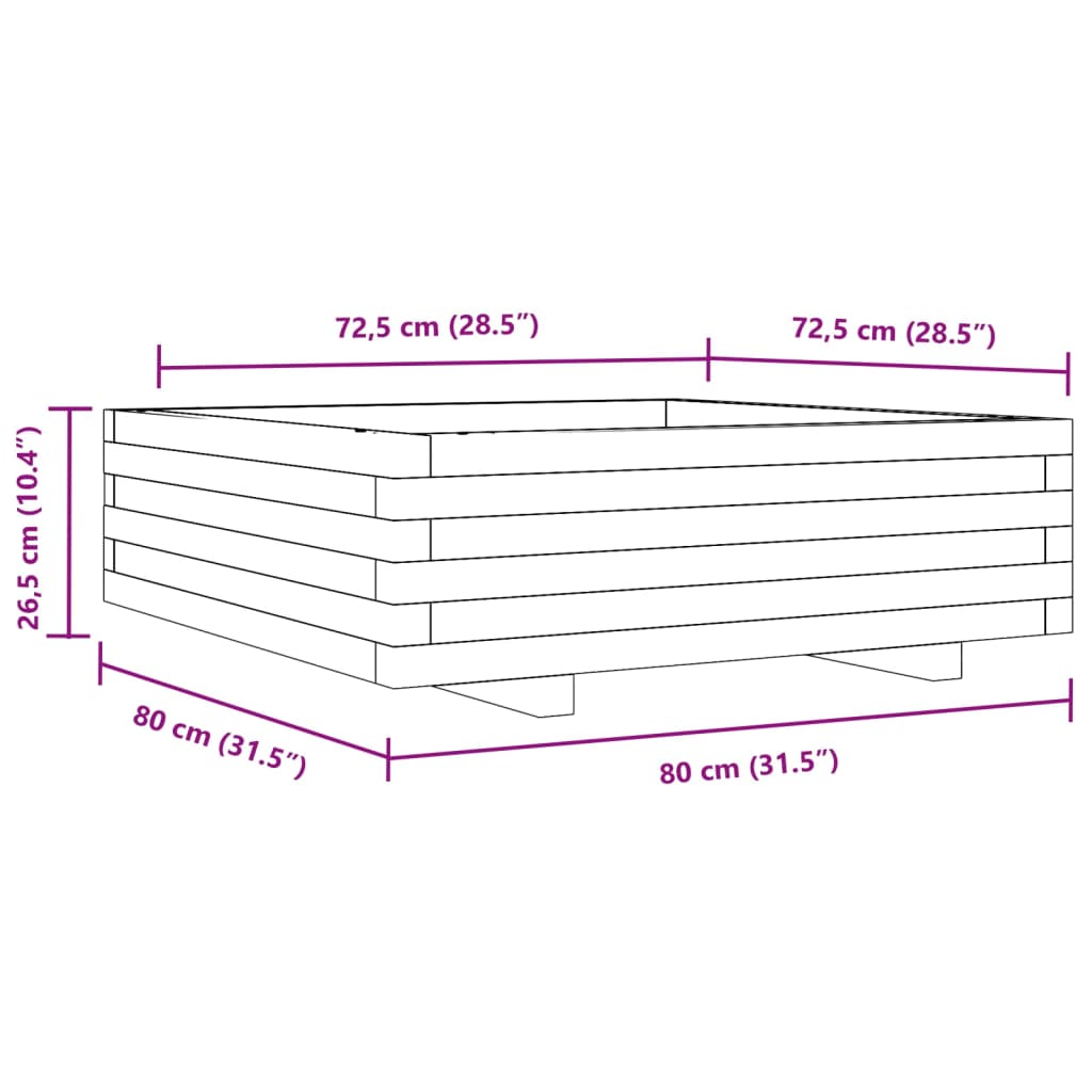 Odlingslåda vit 80x80x26,5 cm massiv furu