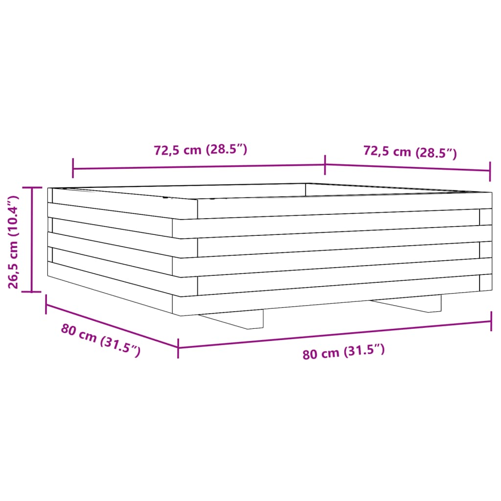 Odlingslåda vaxbrun 80x80x26,5 cm massiv furu