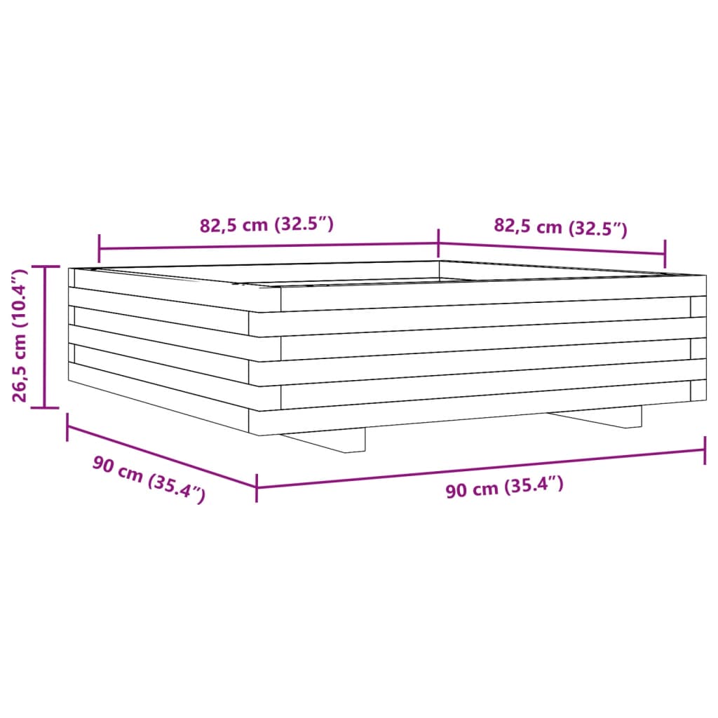 Odlingslåda 90x90x26,5 cm massivt furuträ