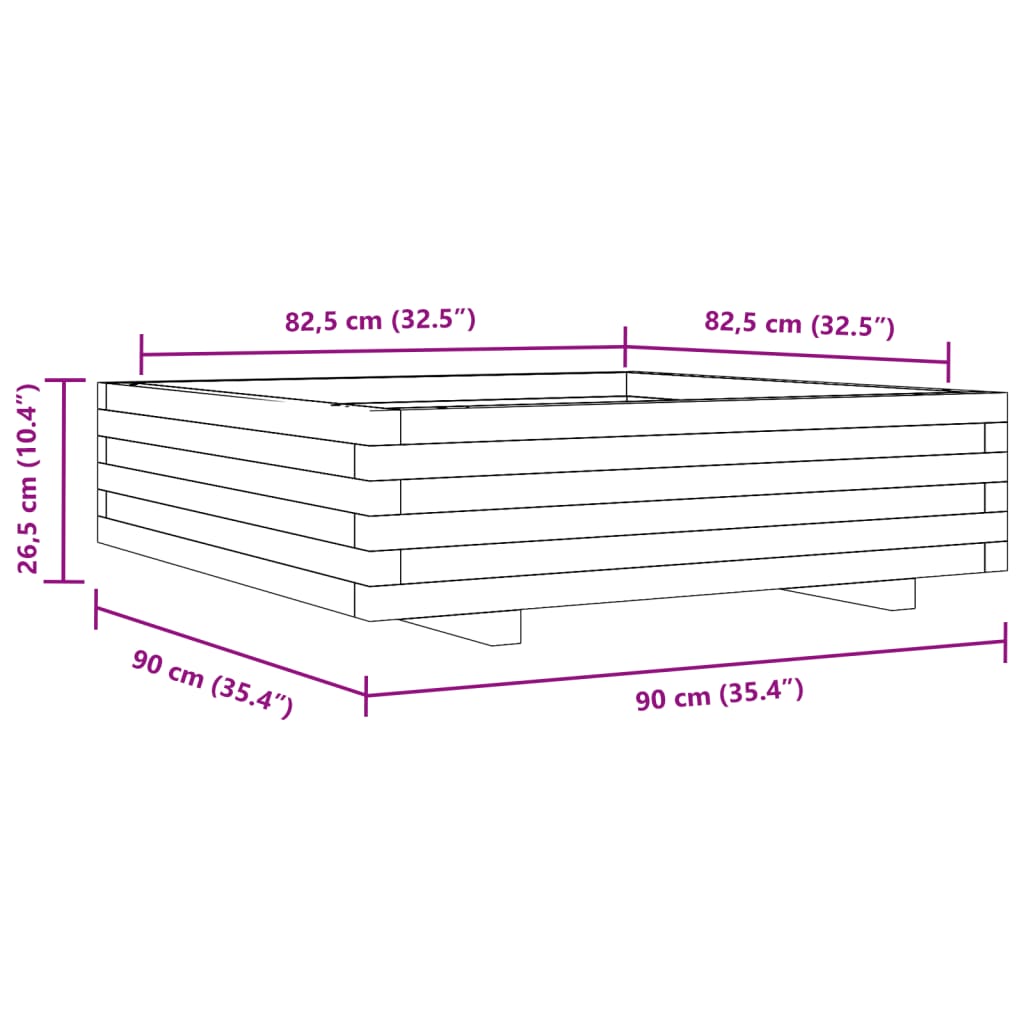 Odlingslåda 90x90x26,5 cm vit massiv furu