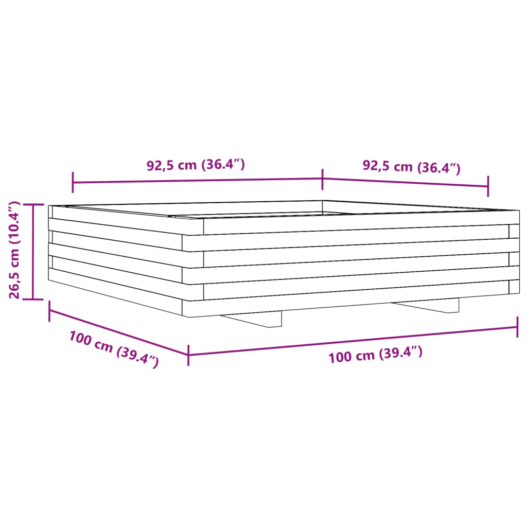 Odlingslåda 100x100x26,5 cm massivt furuträ