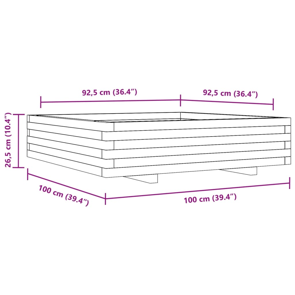 Odlingslåda vit 100x100x26,5 cm massiv furu