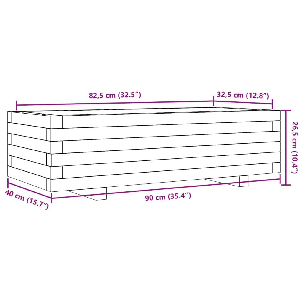 Odlingslåda vaxbrun 90x40x26,5 cm massiv furu