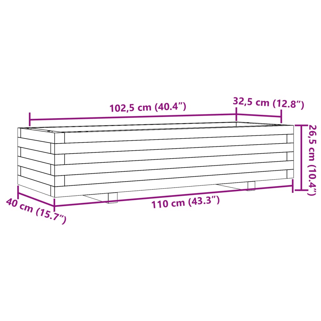 Odlingslåda vaxbrun 110x40x26,5 cm massiv furu