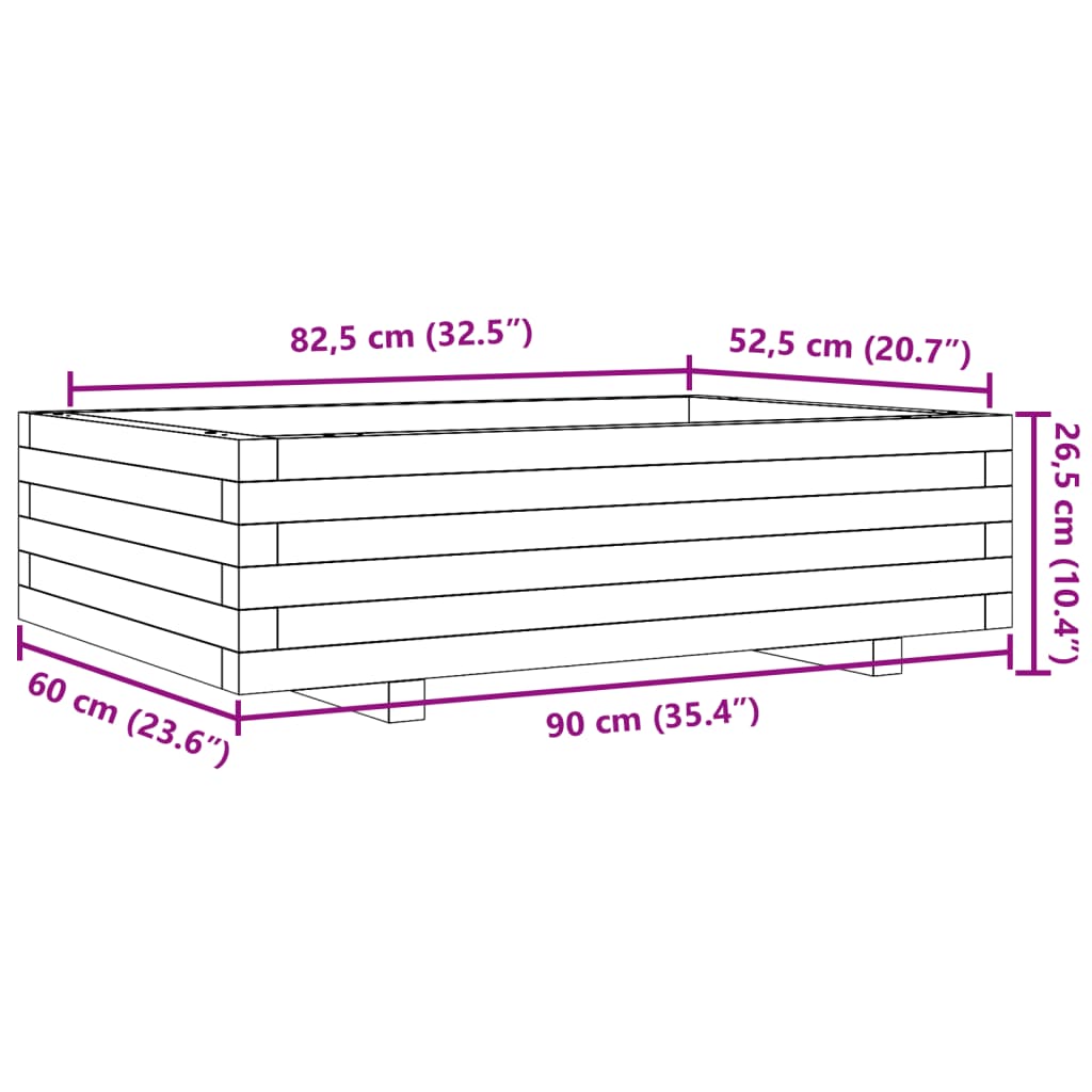 Odlingslåda 90x60x26,5 cm massivt furuträ