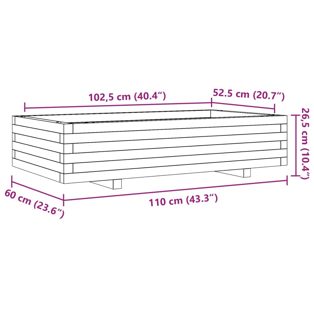 Odlingslåda 110x60x26,5 cm massivt furuträ