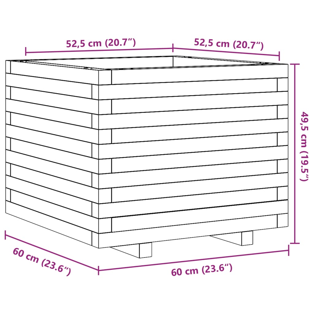 Odlingslåda 60x60x49,5 cm massivt furuträ