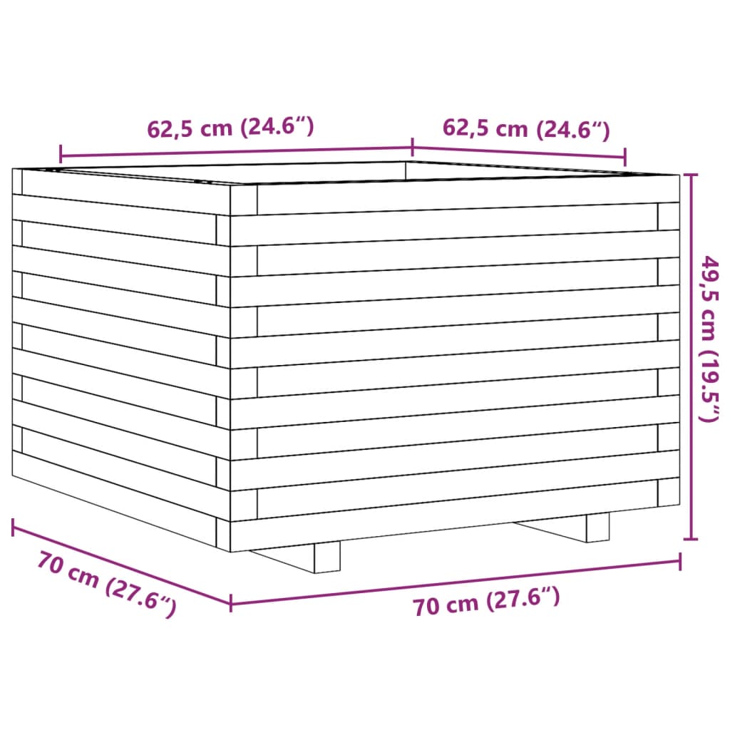 Odlingslåda 70x70x49,5 cm massivt furuträ