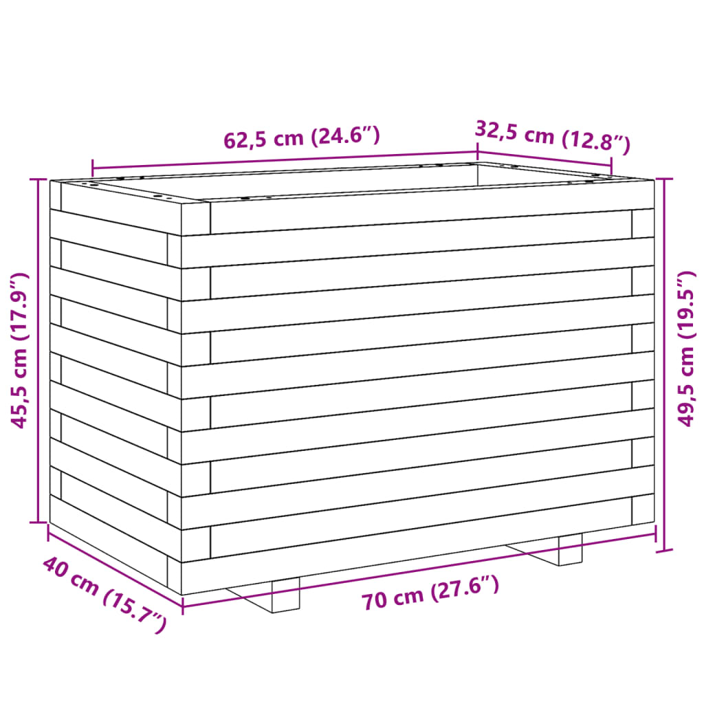 Odlingslåda 70x40x49,5 cm massivt furuträ