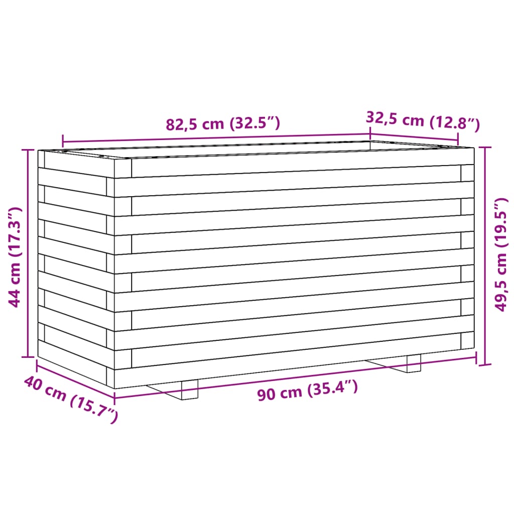 Odlingslåda vaxbrun 90x40x49,5 cm massiv furu