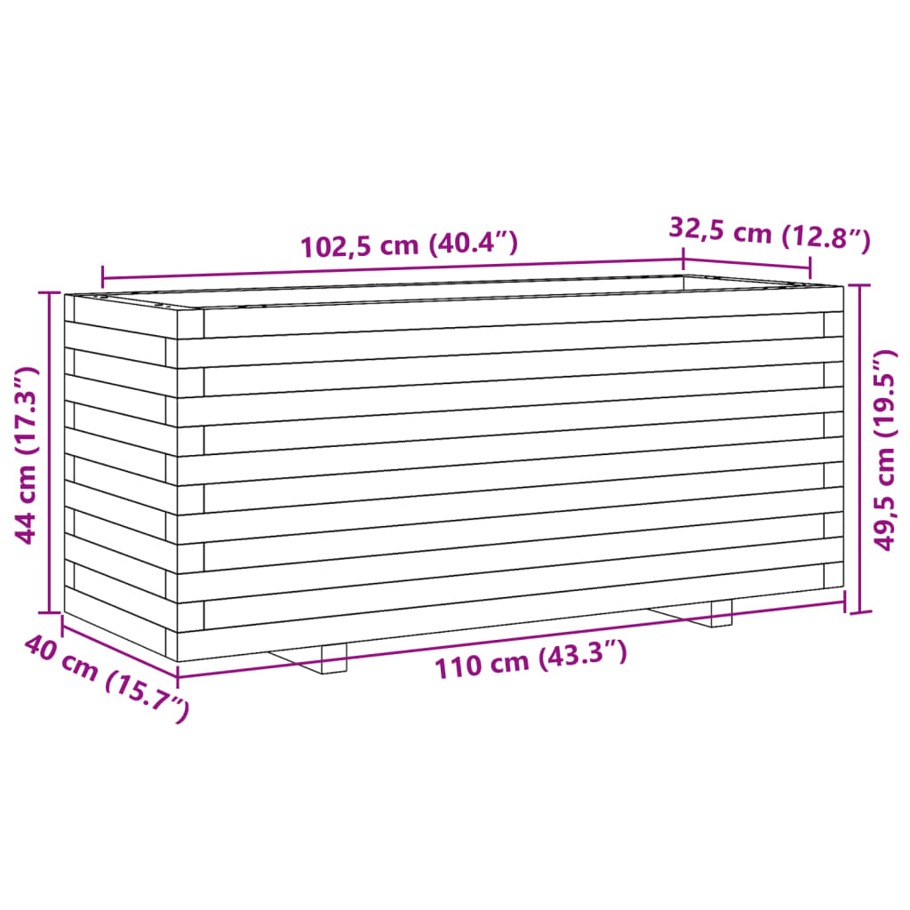 Odlingslåda 110x40x49,5 cm massivt furuträ