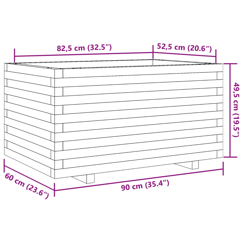 Odlingslåda 90x60x49,5 cm massivt furuträ