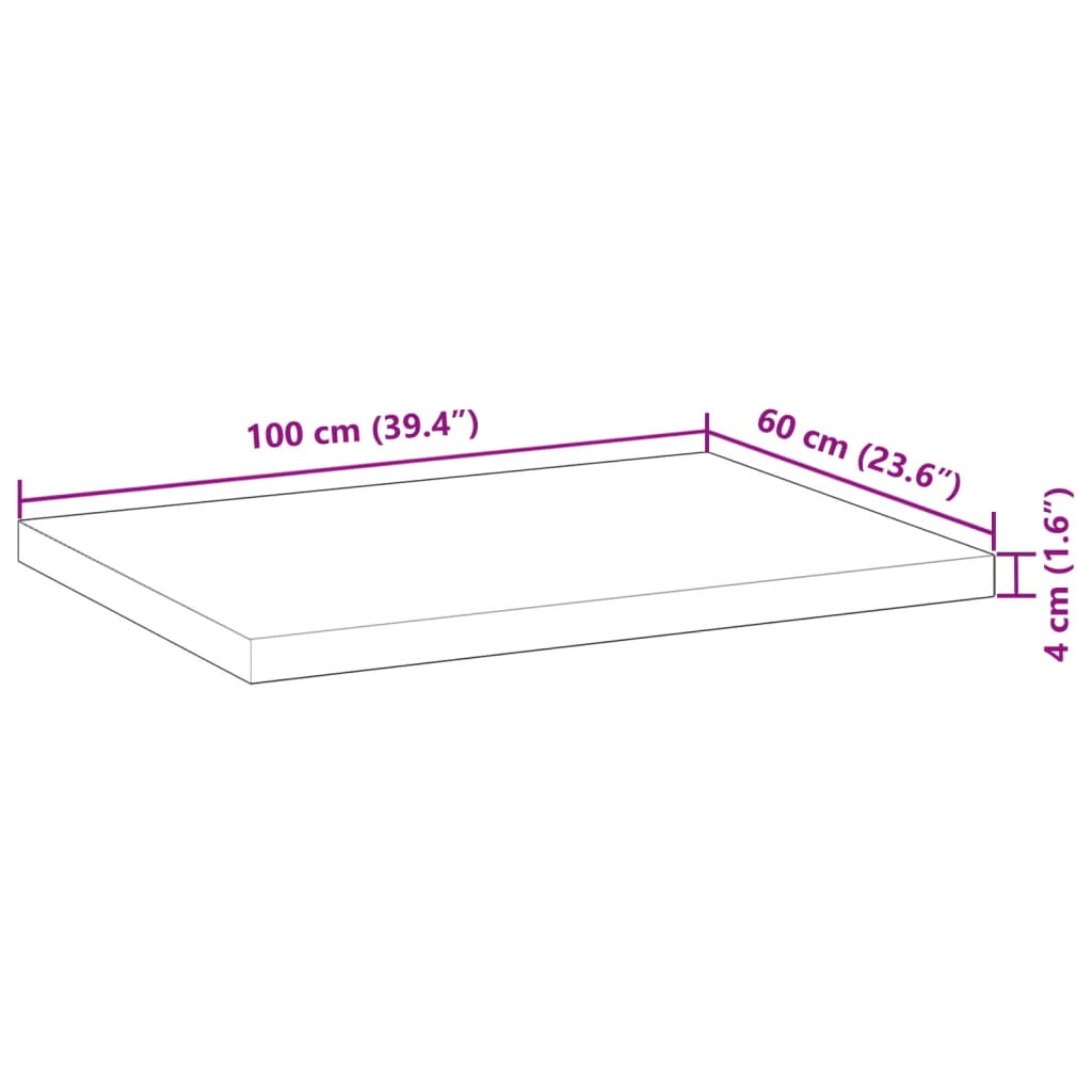 Bordsskiva rektangulär 100x60x4 cm massivt akaciaträ