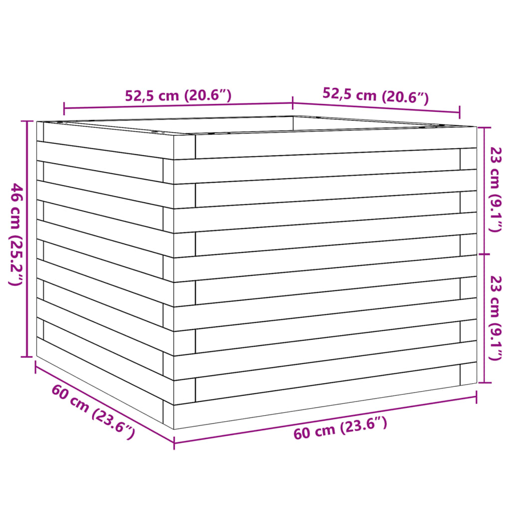 Odlingslåda vaxbrun 60x60x46 cm massiv furu