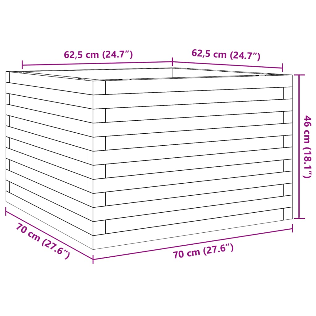 Odlingslåda 70x70x46 cm massivt furuträ