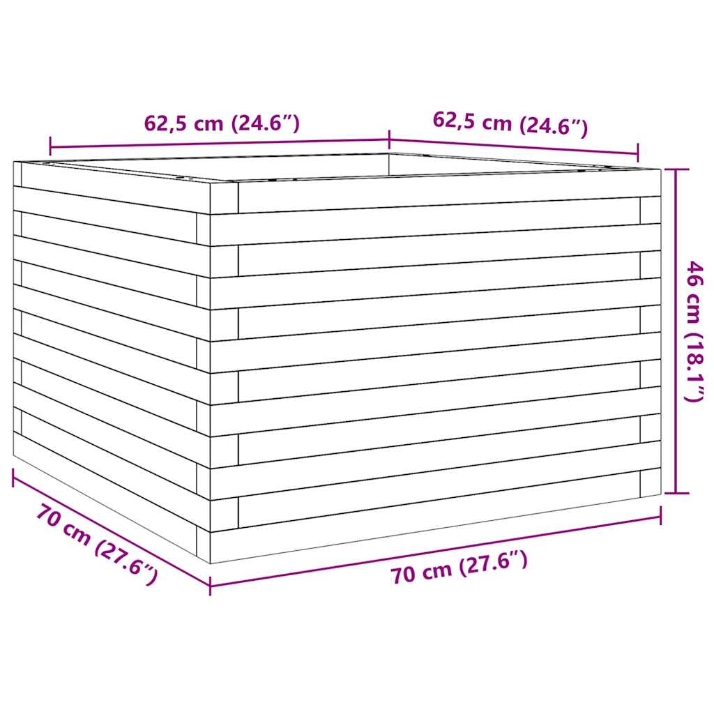 Odlingslåda vit 70x70x46 cm massiv furu