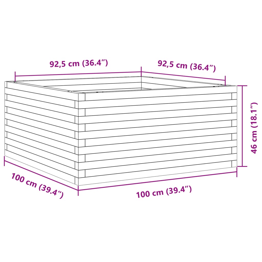 Odlingslåda 100x100x46 cm massivt furuträ