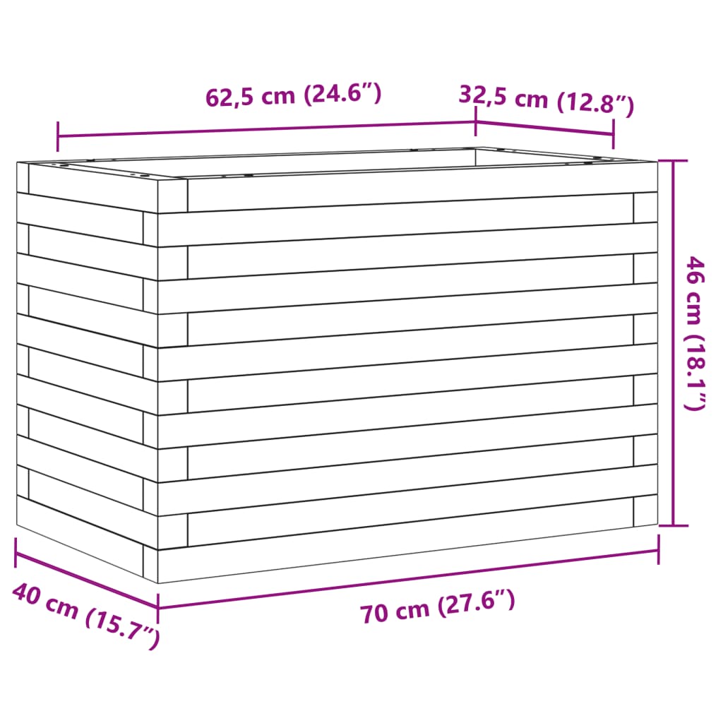 Odlingslåda 70x40x46 cm massivt furuträ