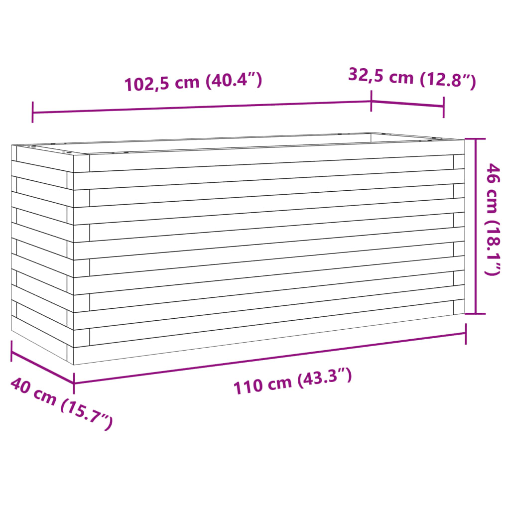 Odlingslåda vit 110x40x46 cm massiv furu