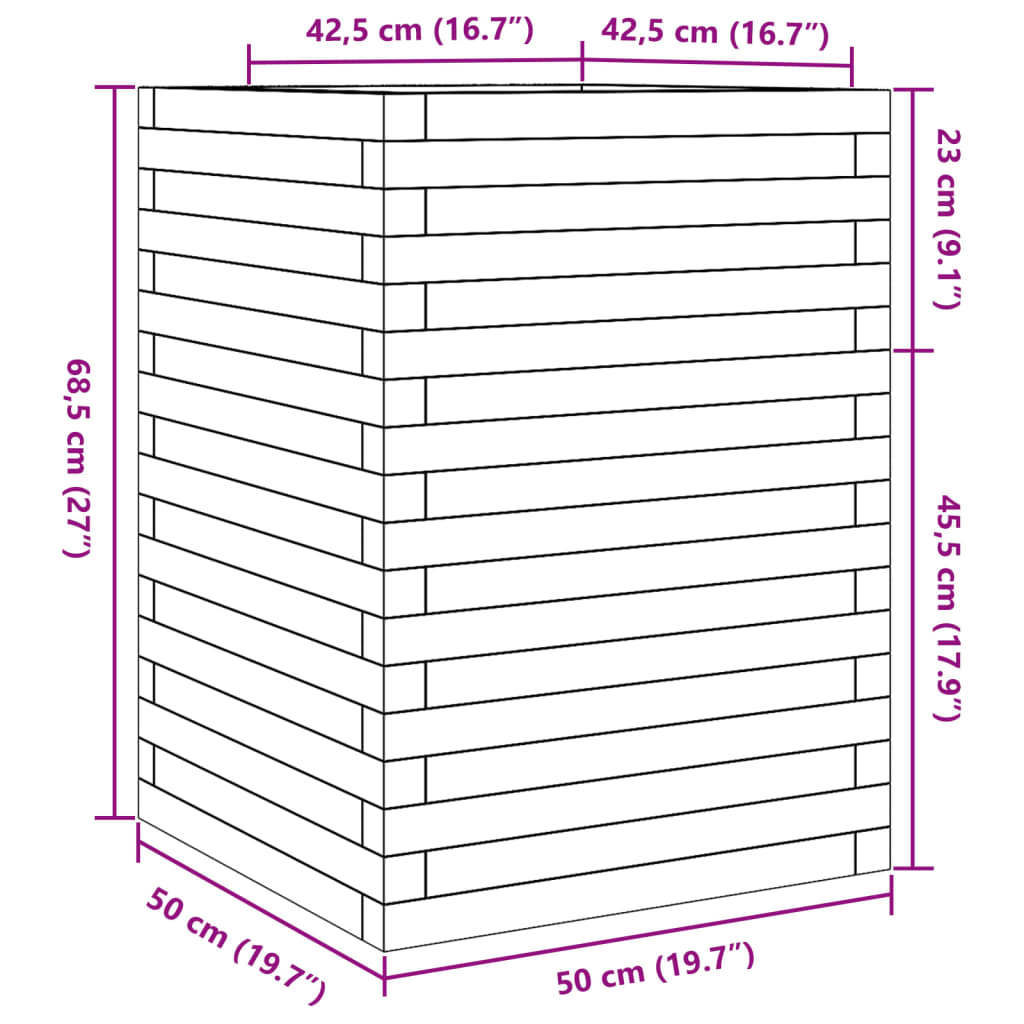 Odlingslåda 50x50x68,5 cm massivt furuträ