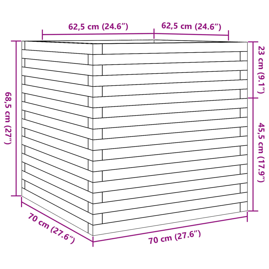 Odlingslåda vaxbrun 70x70x68,5 cm massiv furu
