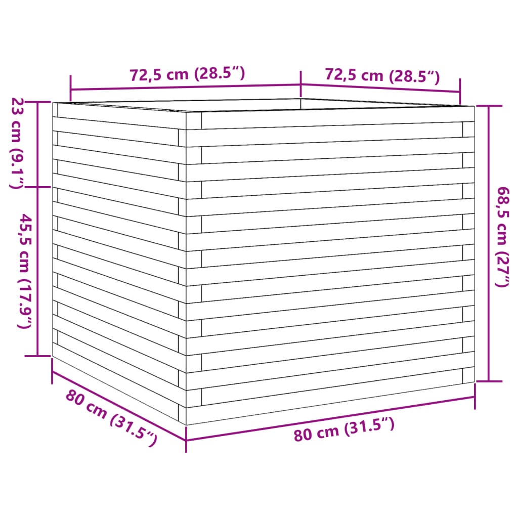 Odlingslåda vaxbrun 80x80x68,5 cm massiv furu