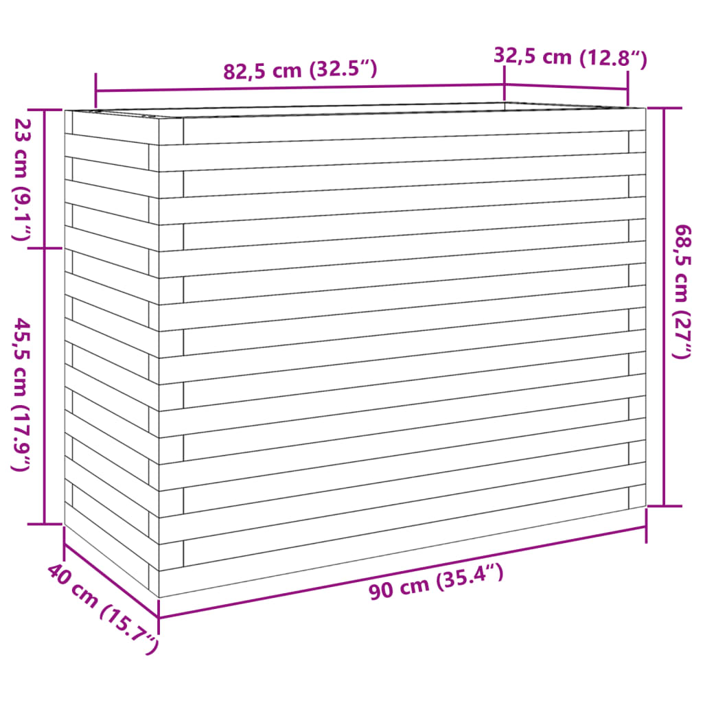 Odlingslåda vaxbrun 90x40x68,5 cm massiv furu