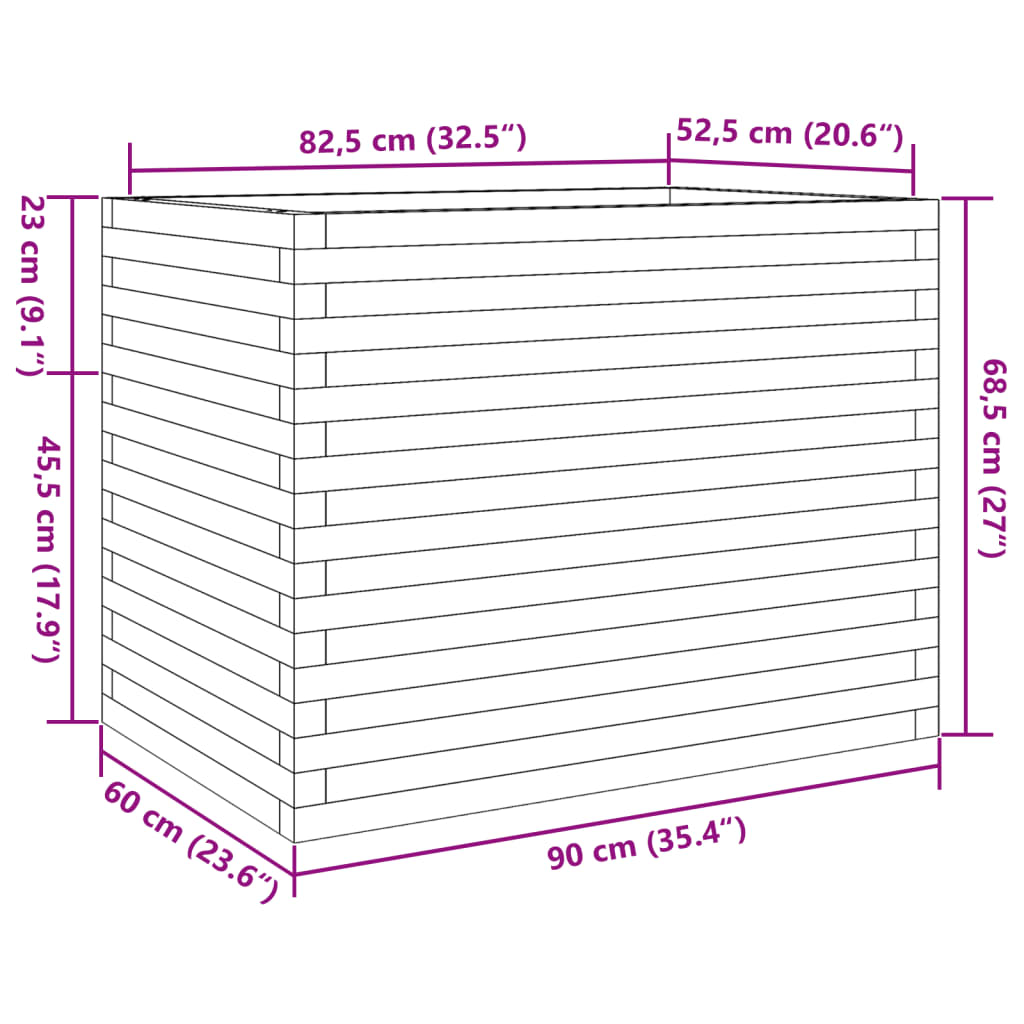 Odlingslåda 90x60x68,5 cm massivt furuträ