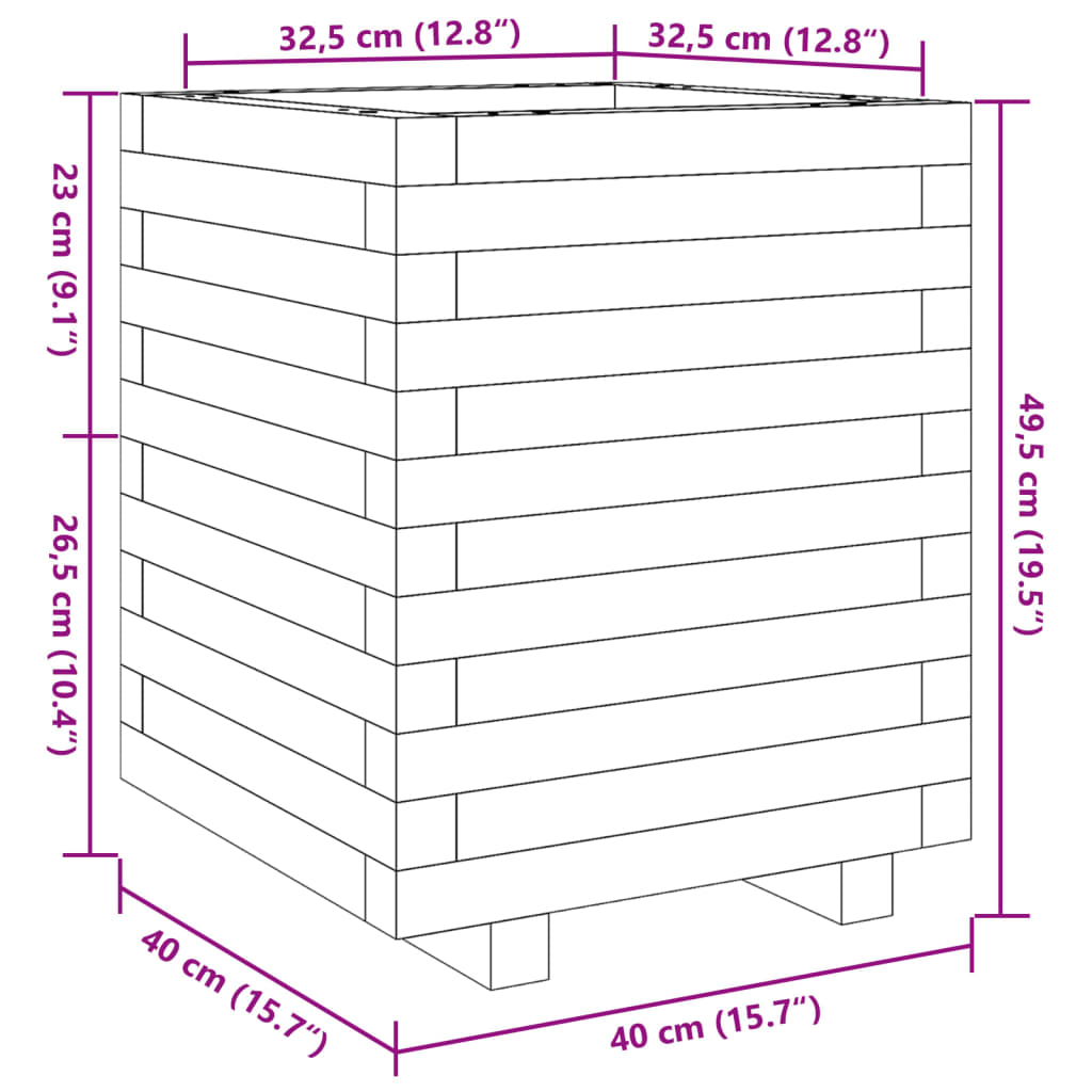 Odlingslåda 40x40x49,5 cm massivt furuträ