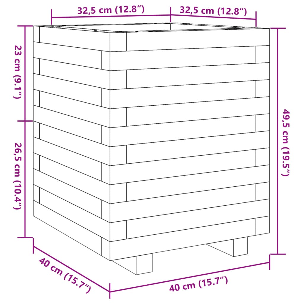 Odlingslåda vaxbrun 40x40x49,5 cm massiv furu