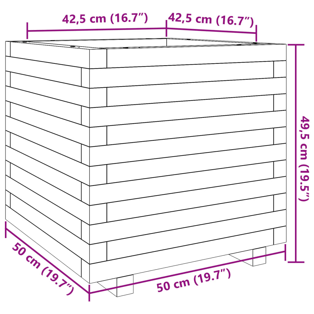 Odlingslåda 50x50x49,5 cm massivt furuträ