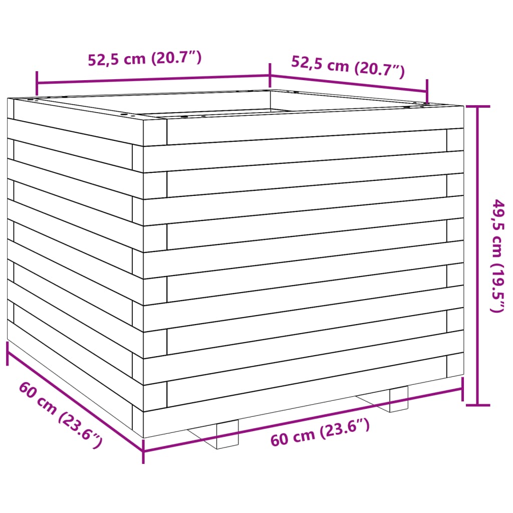 Odlingslåda vaxbrun 60x60x49,5 cm massiv furu