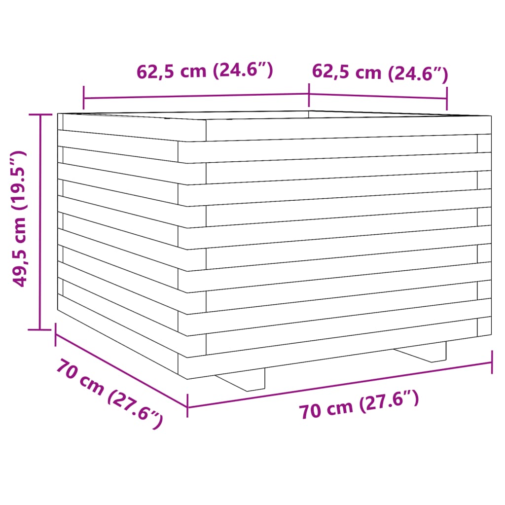 Odlingslåda vit 70x70x49,5 cm massiv furu