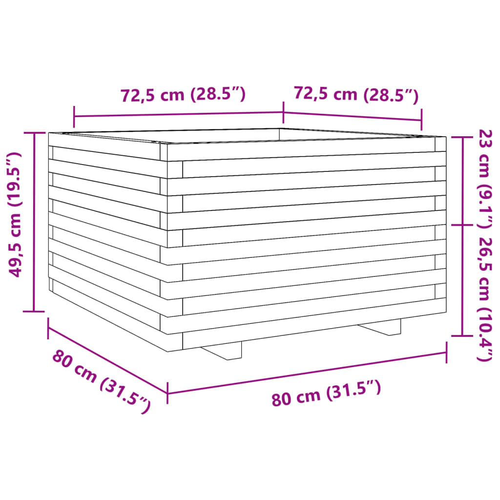 Odlingslåda 80x80x49,5 cm massivt furuträ