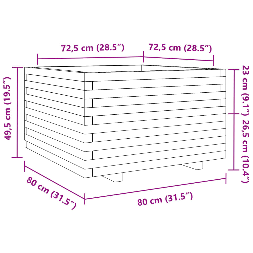 Odlingslåda vaxbrun 80x80x49,5 cm massiv furu